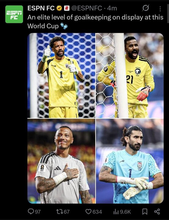 6071464 تمجید ویژه ESPN از بیرانوند/ او حالا جزو برترین های جام جهانی است