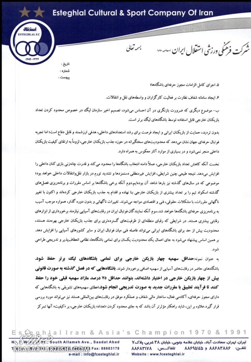 435259 استقلال علیه سقف بودجه؛ نامه تند آبیها به سازمان لیگ +عکس