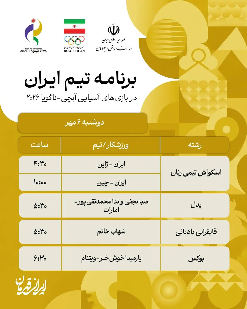 1-551 روز نهم بازیهای آسیایی؛ کسب سه مدال از جنس طلا، نقره و برنز
