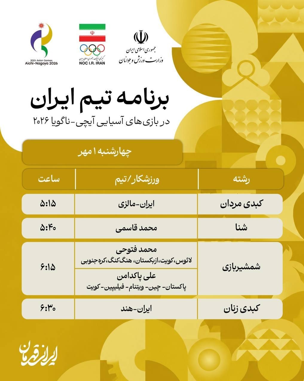 14050631174432224382954010 ورزش , بازیهای آسیایی 2026 ناگویا ,