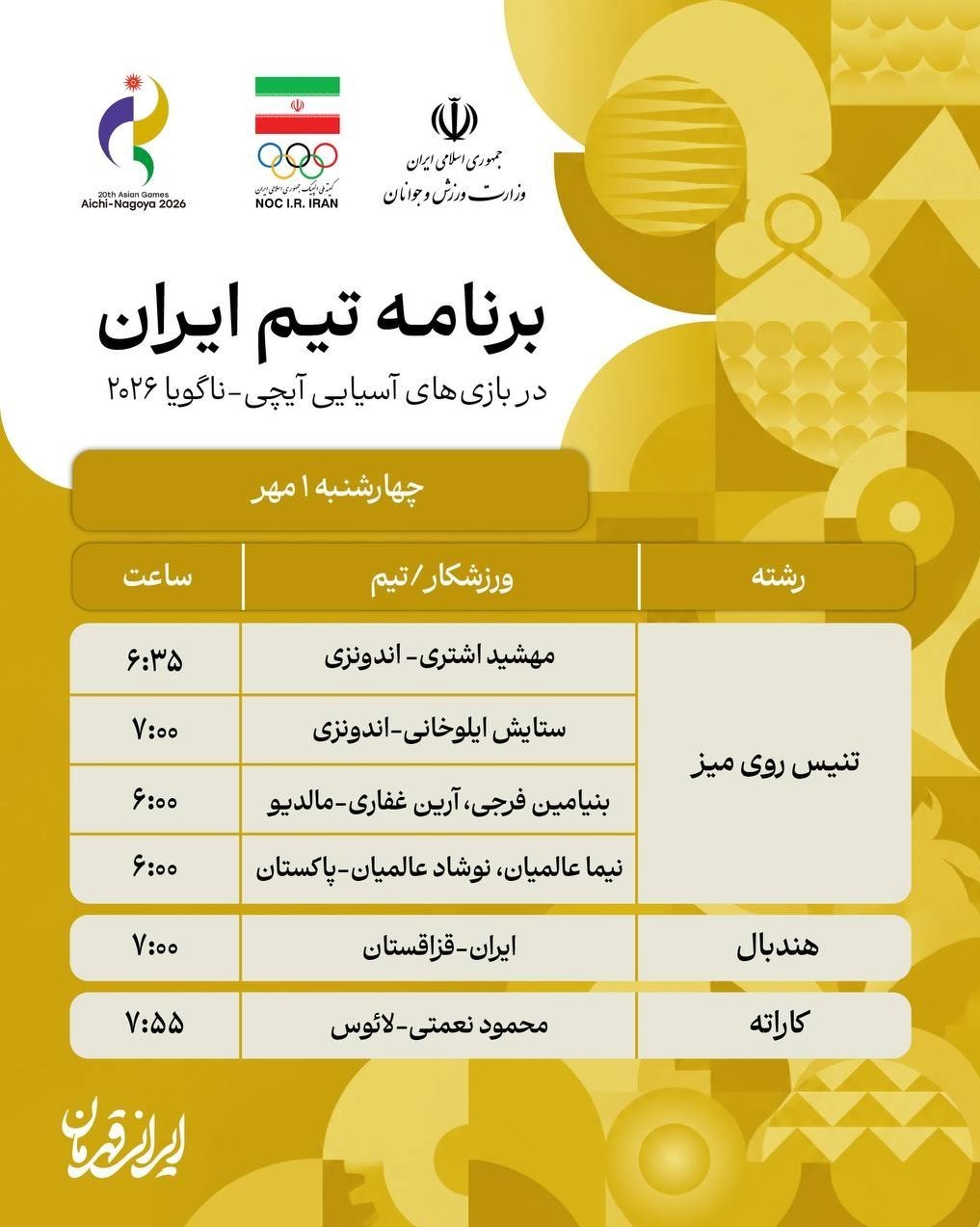 14050631174453228382954110 ورزش , بازیهای آسیایی 2026 ناگویا ,