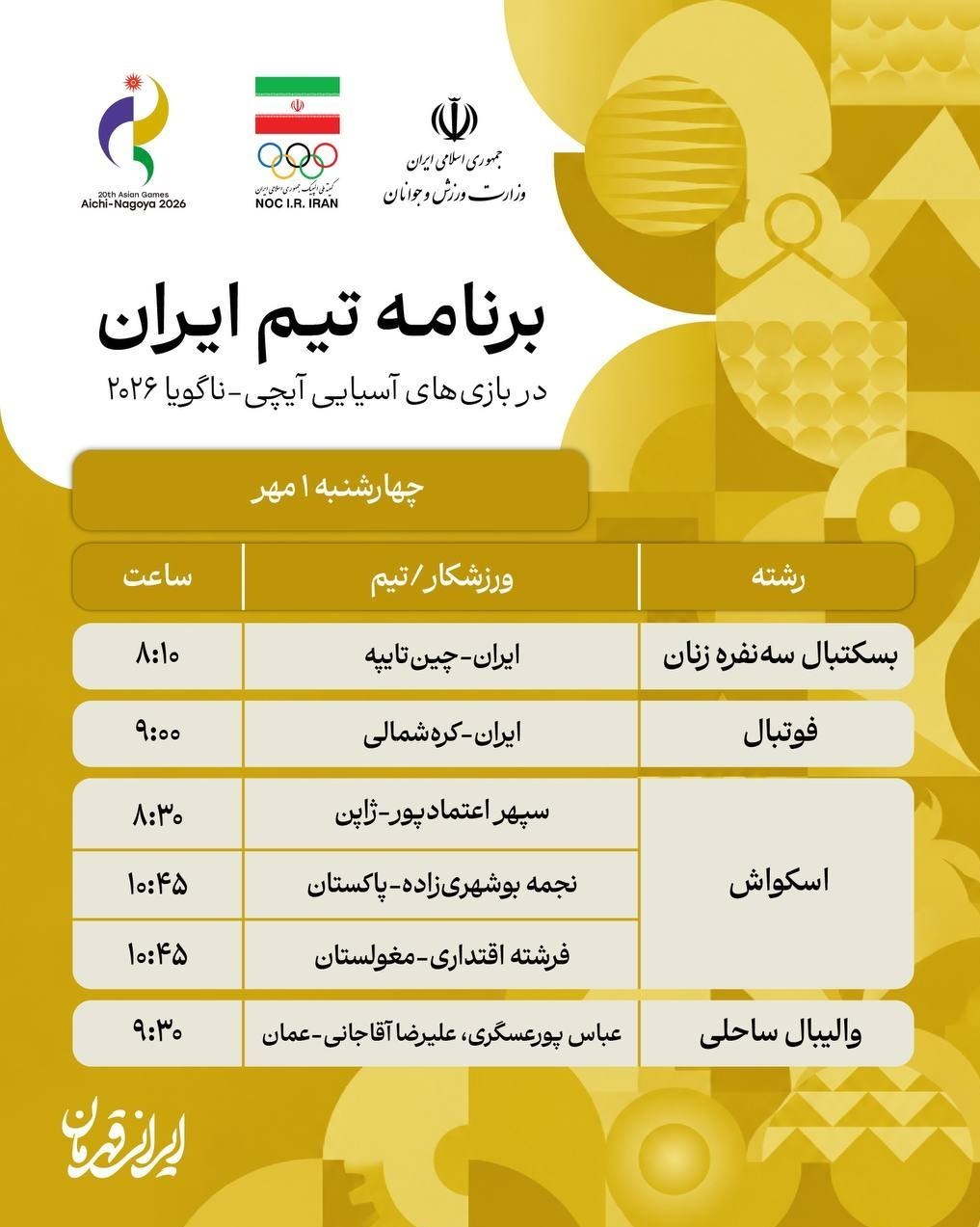14050631174514496382954210 ورزش , بازیهای آسیایی 2026 ناگویا ,