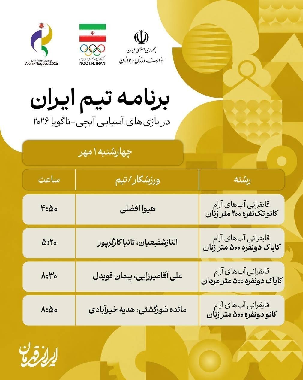 14050701033514933382990610 بازیهای آسیایی 2026 ناگویا , روئینگ ,
