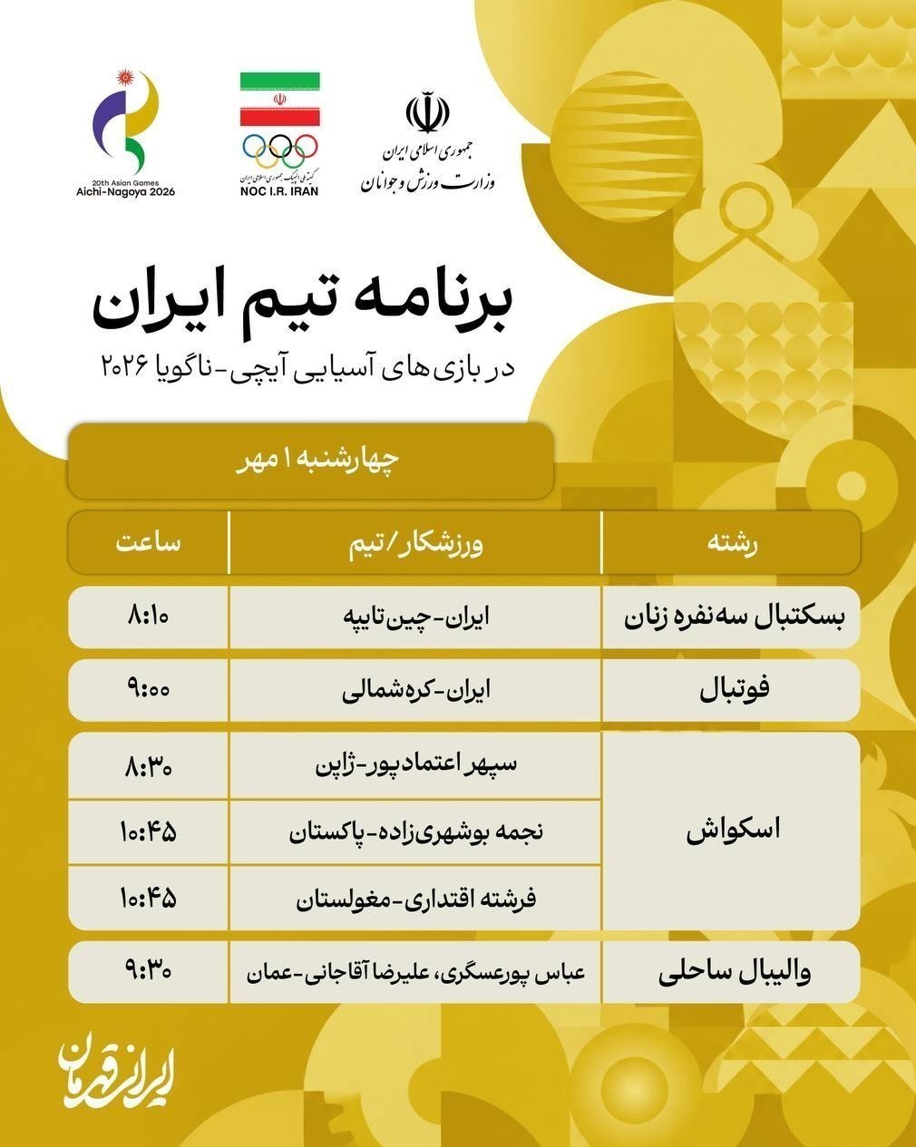 14050701033758694382991010-10 بازیهای آسیایی 2026 ناگویا , روئینگ , ووشو , ووشو ایران , ورزش بانوان , ورزش بانوان ایران , کبدی , تیم ملی کبدی ایران , کبدی ایران , تیراندازی , تیراندازی ایران , هانیه رستمیان , قایقرانی , قایقرانی ایران , تنیس روی میز , تنیس روی میز ایران ,