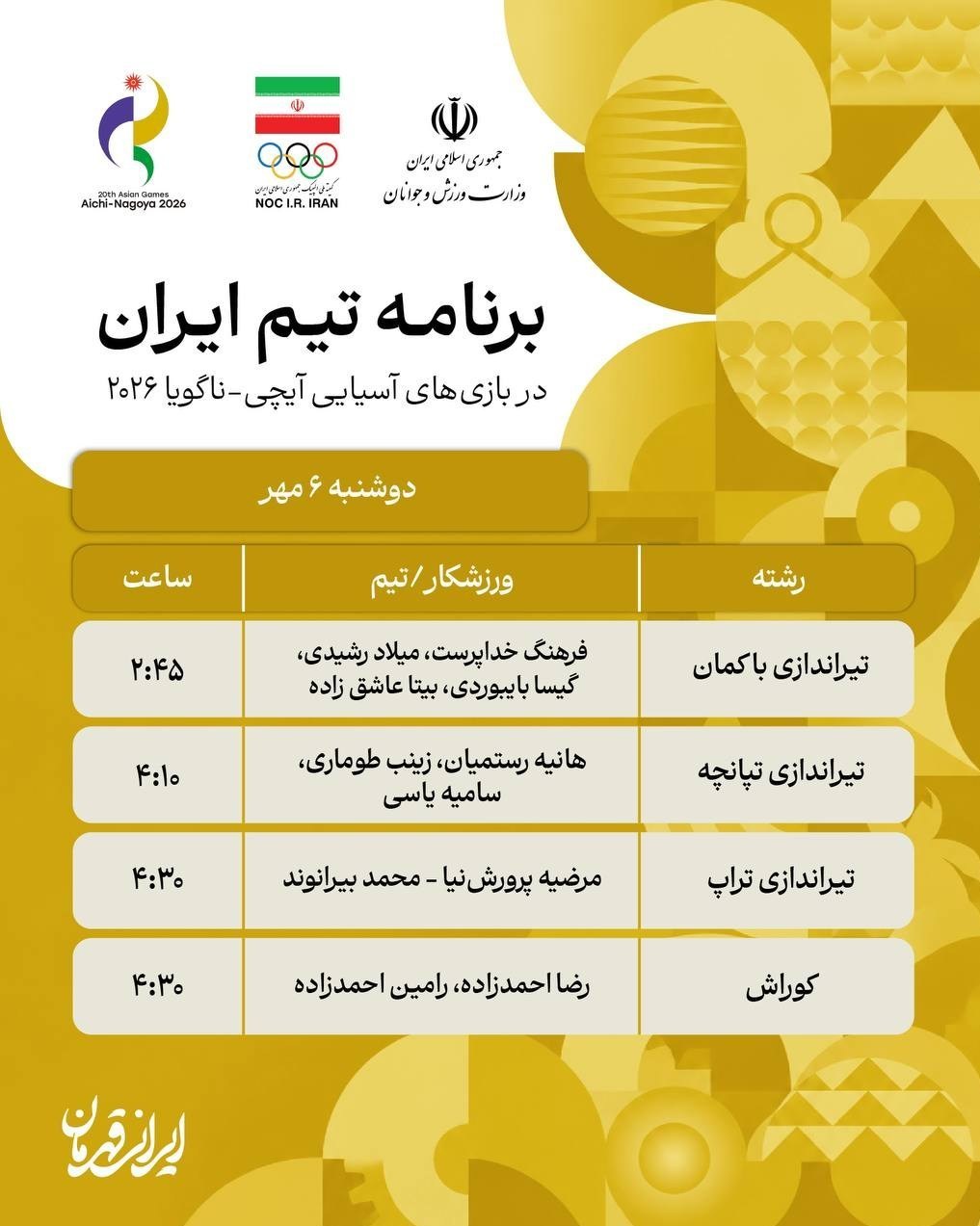 14050705185020472383721910-4 بازیهای آسیایی , بازیهای آسیایی 2026 ناگویا ,