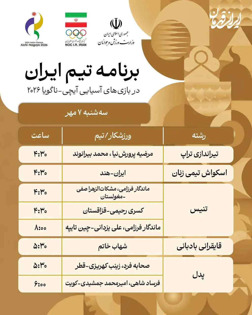 3-130 پوشش زنده روز دهم بازیهای آسیایی؛ دو برنز بر گردن بهشتی و برمکی/ جدال بریمانلو در کوراش برای طلا