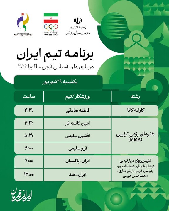برنامه رقابت ورزشکاران ایران در روز نخست؛ رقابت در ۱۱ رشته