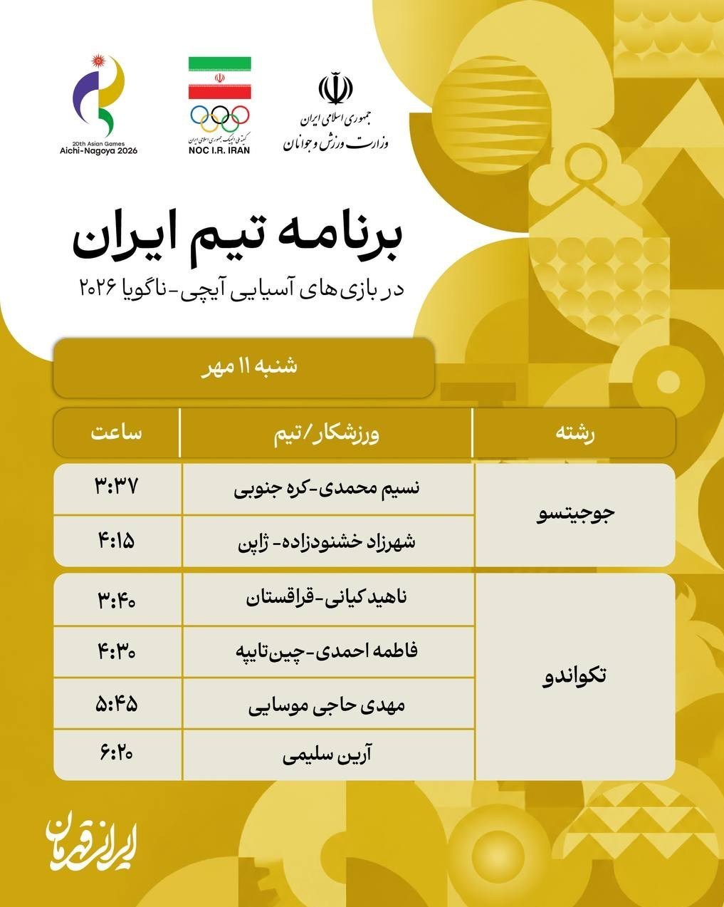 14050710184816859384400610-12 بازیهای آسیایی , بازیهای آسیایی 2026 ناگویا ,