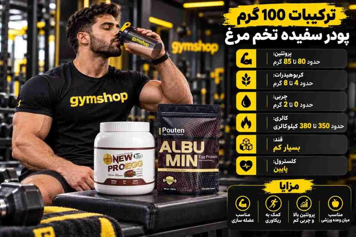 449552 ترکیبات 100 گرم پودر سفیده تخم مرغ-پودر سفیده تخم مرغ چقد پروتئین دارد؟فواید پروتئین سفیده تخم مرغ-جیم شاپ