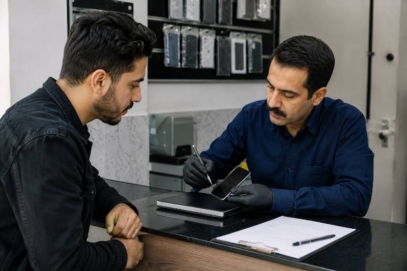 ثبت وضعیت اولیه دستگاه روی رسید پذیرش تعمیرگاه پیش از امضا