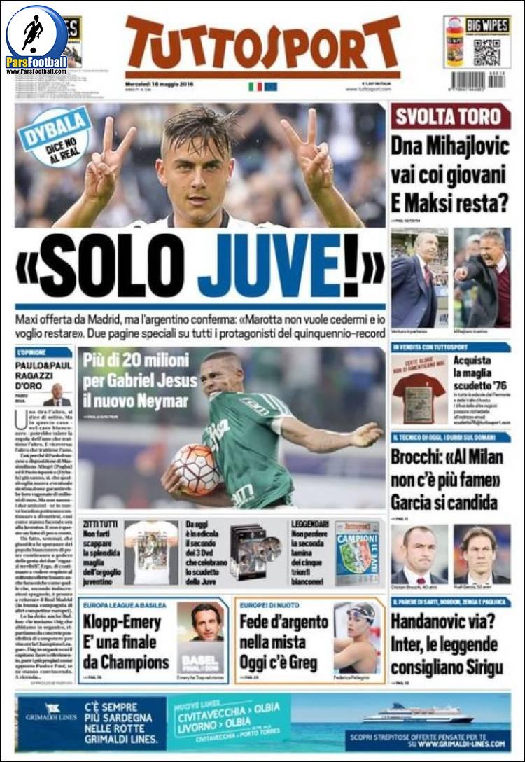 عناوین روزنامه توتو اسپورت ایتالیا 29 اردیبشت95