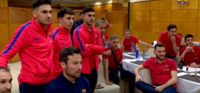 خوشحالی اعضای تیم فوتسال بارسلونا بعد از شکت پاری سن ژرمن