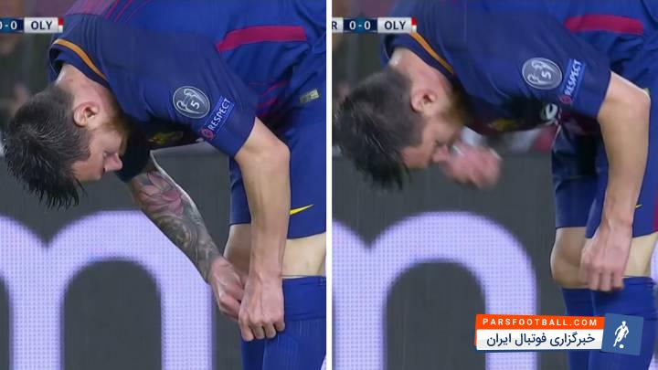 مسی در جریان دیدار دو تیم فوتبال بارسلونا برابر المپیاکوس قرص گلوکز مصرف کرد