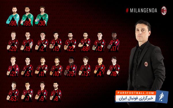 لیست بازیکنان تیم فوتبال میلان برای دیدار برابر تیم جنوا در مسابقات سری آ مشخص شد