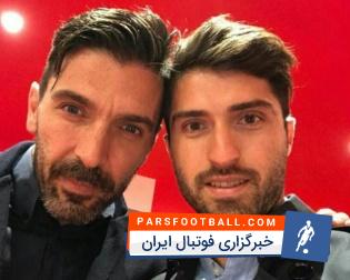 سلفی کریم انصاری فرد با بوفون قبل از دیدار المپیاکوس در برابر یوونتوس