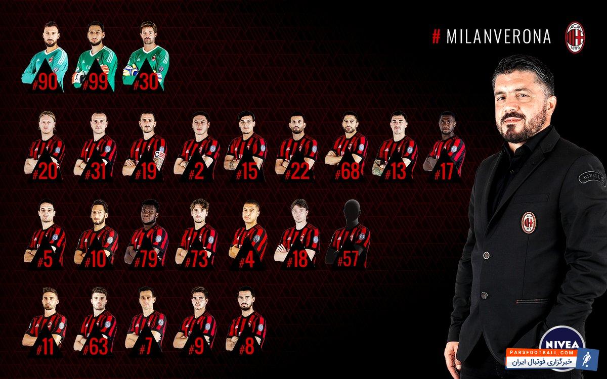 فهرست بازیکنان میلان برای دیدار برابر هلاس ورونا