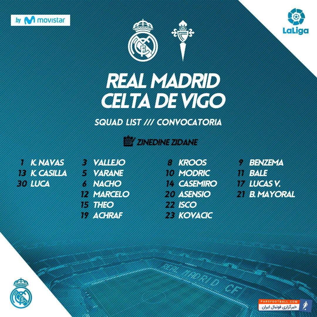 لیست نفرات رئال مادرید برابر دیدار برابر سلتاویگو