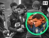 تیم ملی برزیل ؛ شوخی نیمار و دیگر بازیکنان تیم ملی برزیل با فیلیپه کوتینیو در تمرینات