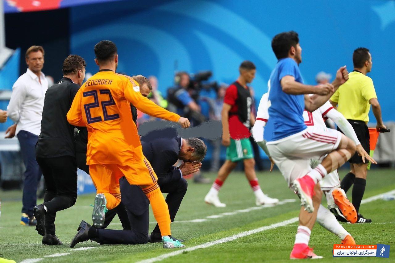 کی روش بعد از گل پیروزی بخش ایران، همان شادی همیشگی اش را به نمایش گذاشت؛ حرکت کی روش که مقابل چشمان حسرت بار هروه رنار انجام شد.