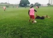 فوتبال و اتفاقات جالب ؛ ضایع شدن بازیکن به خاطر تکل اشتباه و لایی خوردن