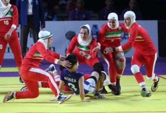 تیم ملی کبدی - صدیقه جعفری - راحله نادری -  غزال خلج - زهرا کریمی