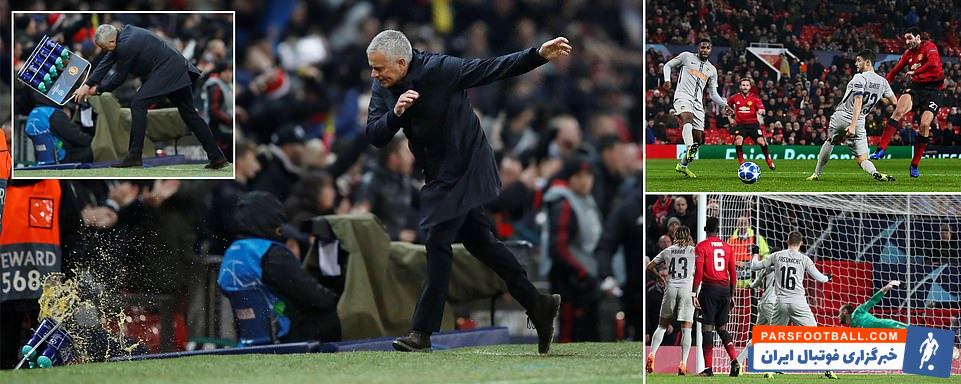 خوشحالی مورینیو با کوبیدن جعبه بطری های آب به زمین