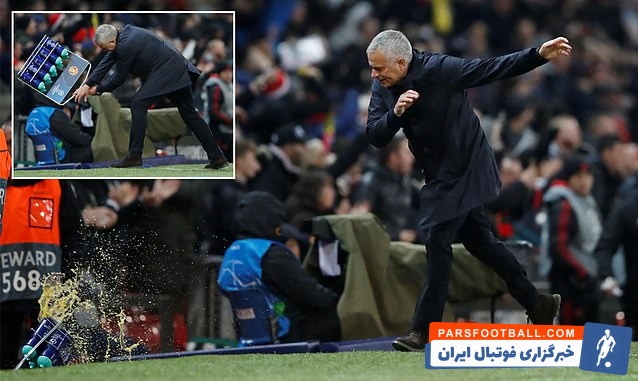 خوشحالی مورینیو با کوبیدن جعبه بطری های آب به زمین