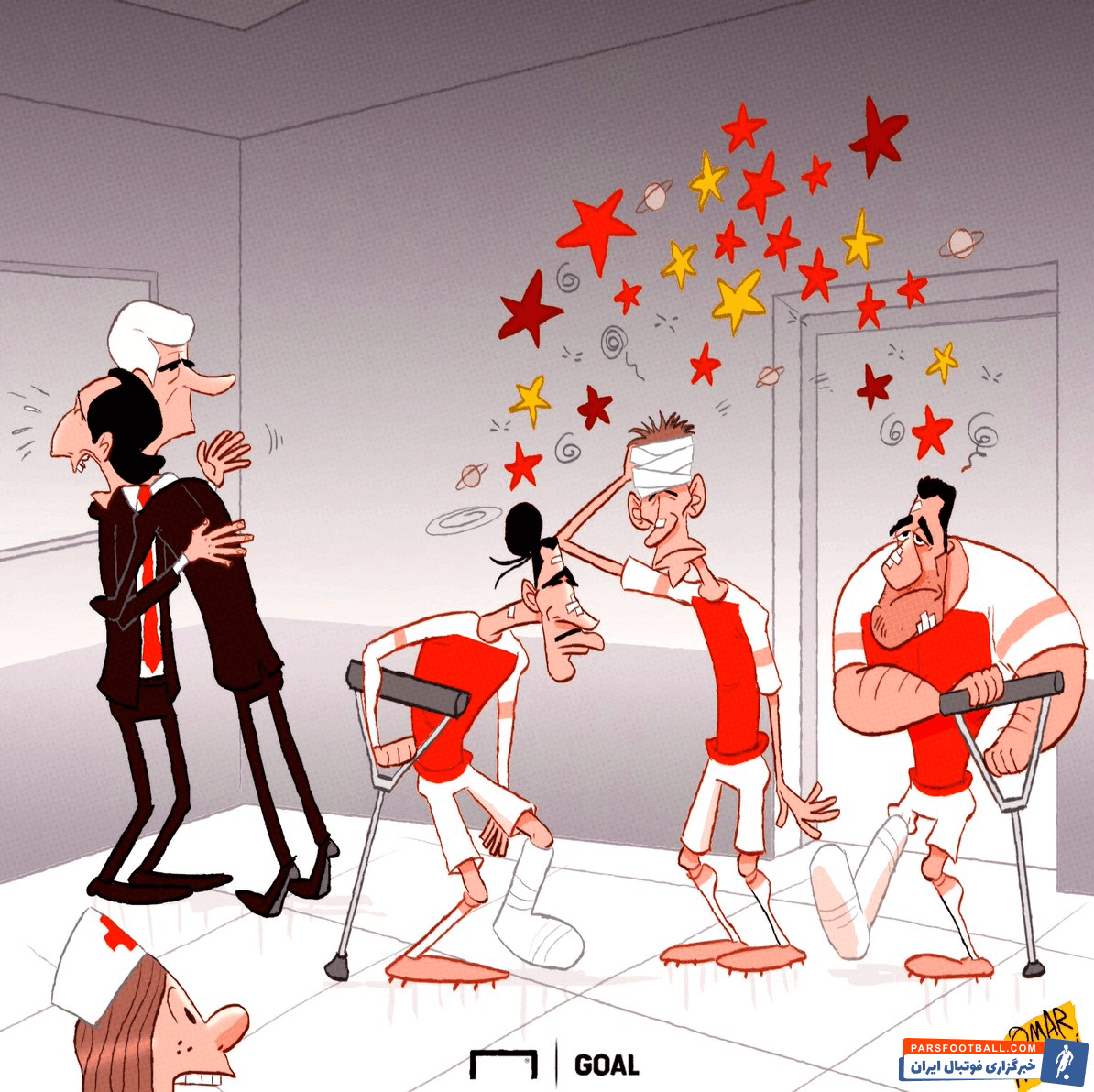 کاریکاتور از لیست پر تعداد مصدومان آرسنال در فصل 2018/2019