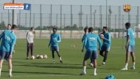 تمرین بازیکنان باشگاه فوتبال بارسلونا قبل از دیدار برابر لوانته
