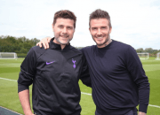 دیوید بکام در دوران بازی در یونایتد انگلیس توپ می‌زد دیوید بکام با مائوریتسیو پوچتینو سرمربی تاتنهام و هری کین مهاجم گلزن این تیم دیداری صمیمانه داشت.