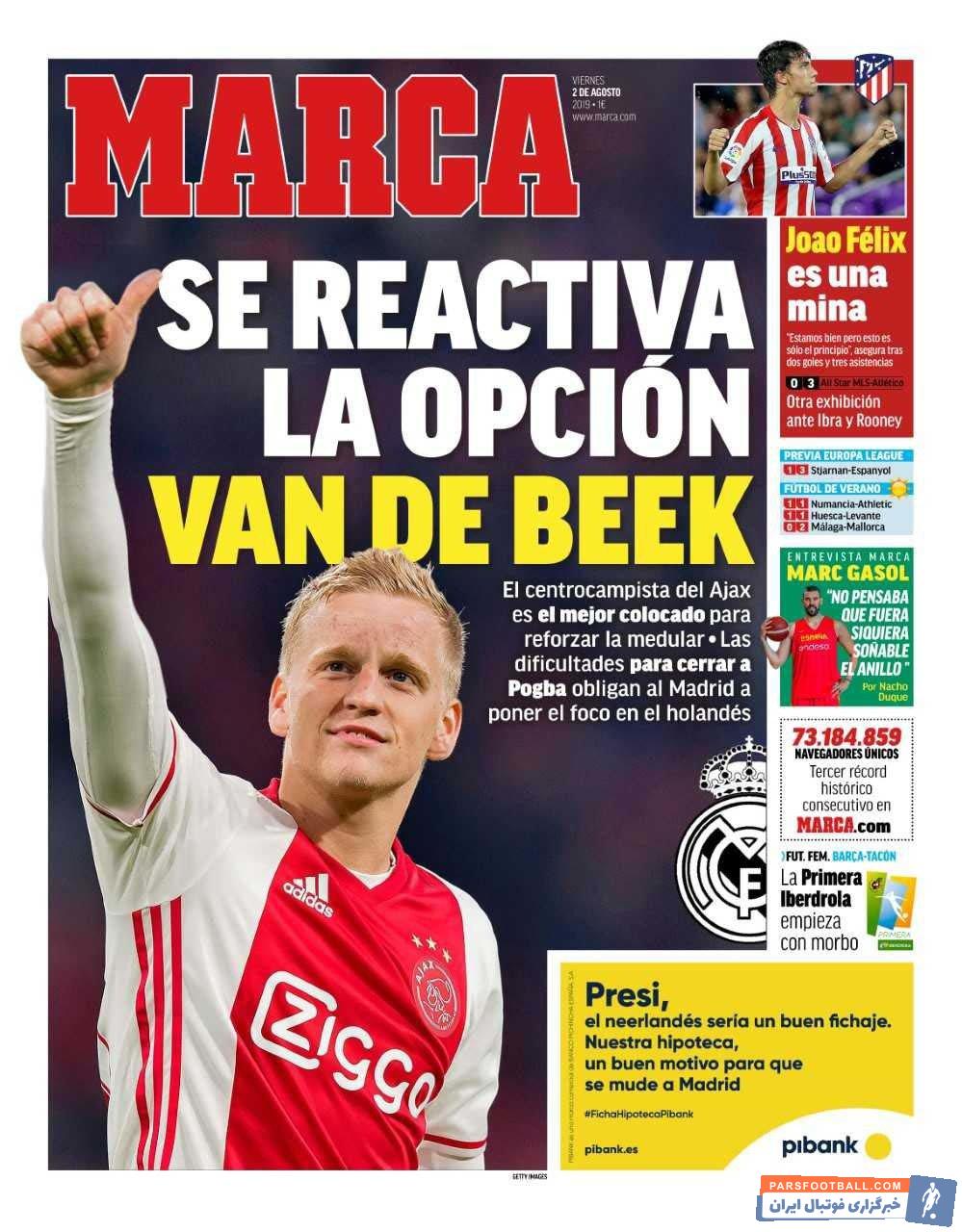 هر دو نشریه معتبر مادریدی تیتر یک امروز خود را به دوباره فعال شدن پروژه جذب دانی فان دی بیک ستاره آژاکس اختصاص داده اند.