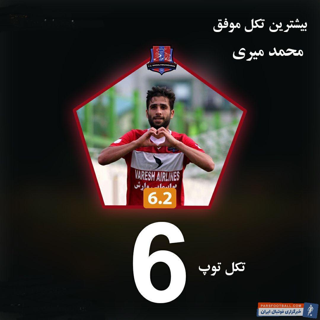 محمد میری هافبک دفاعی تیم نساجی در اولین هفته از لیگ برتر بیشترین تعداد پاس را به نام خودش ثبت کرده بود و در هفته دوم برابر پیکان بیشترین تکل موفق را داشت.