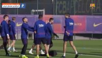 چالش سرعت بین بازیکنان بارسلونا در تمرینات