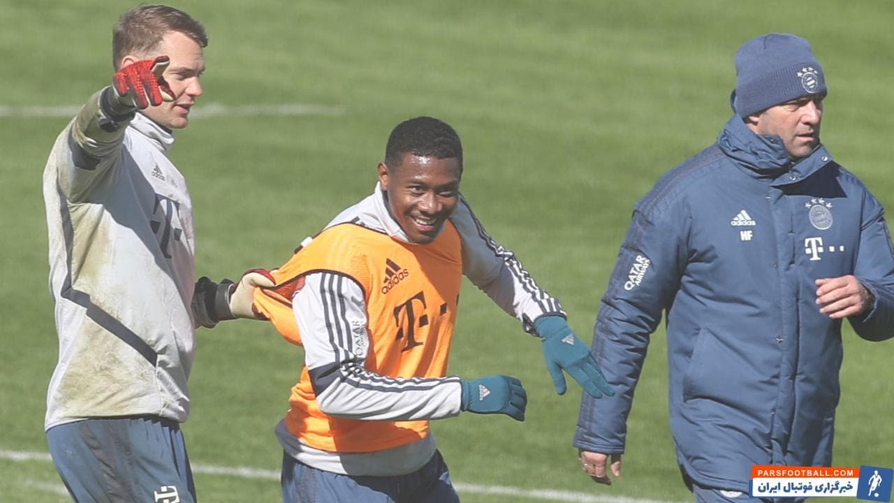 داوید آلابا تمرین بایرن مونیخ که پشت درهای بسته برگزار میشد شاهد شوخی جالب داوید آلابا مدافع این تیم با مانوئل نویر دروازهبان باواریاییها بود.