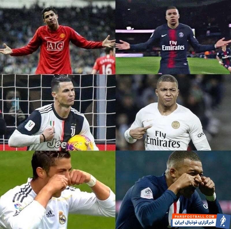 کیلیان امباپه مهاجم جوان تیم فوتبال پاریسن ژرمن علاققه زیادی به حرکات و شادی های بعد از گل کریستیانو رونالدو فوق ستاره یوونتوس دارد .