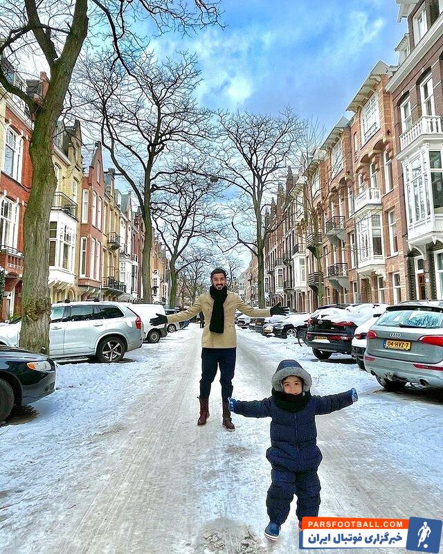 برف بازی رضا قوچان نژاد و پسرش در هلند