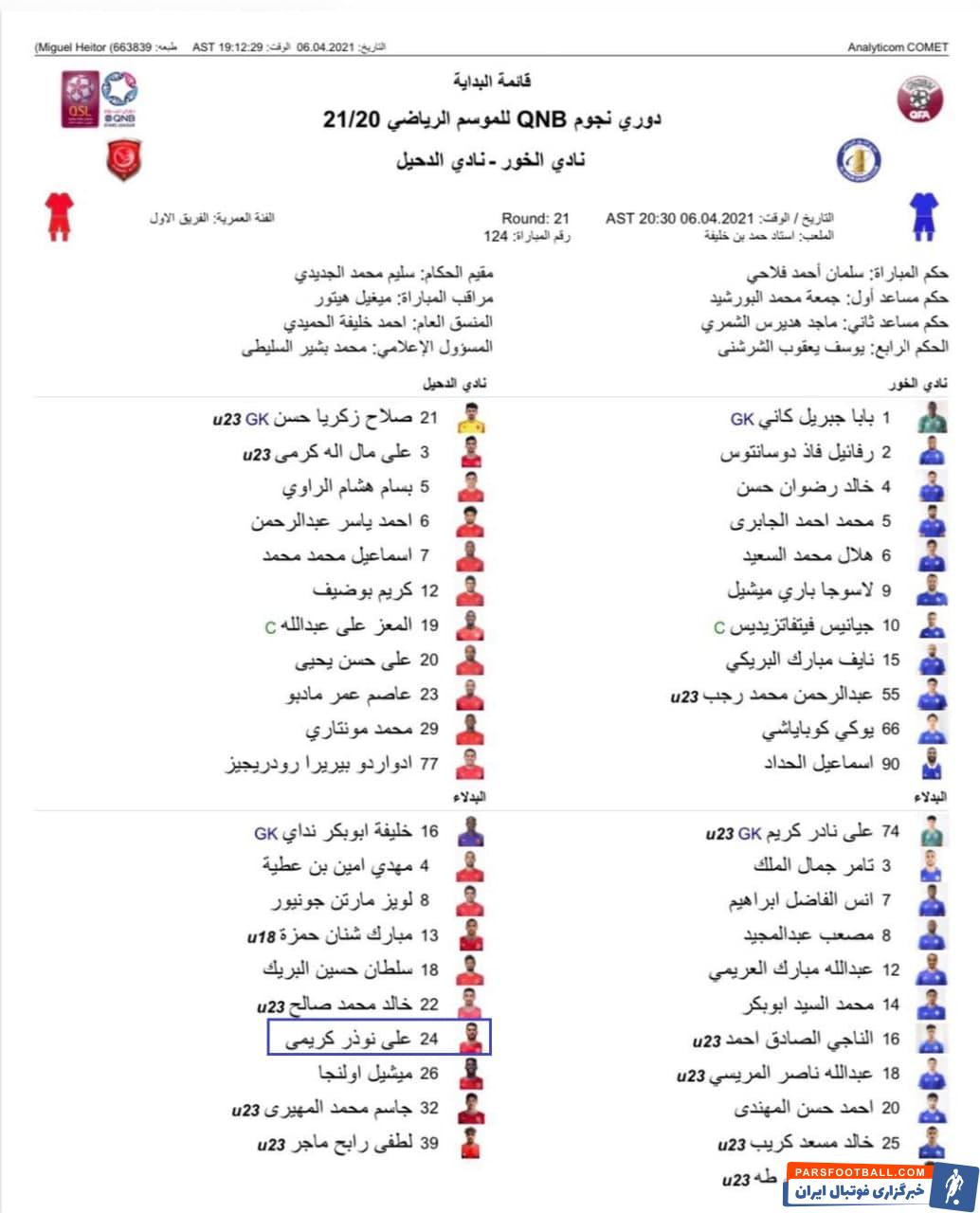 نیمکت نشین شدن علی کریمی در بازی امشب الدحیل مقابل العربی