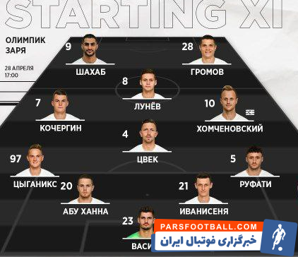 شهاب زاهدی در ترکیب زوریا مقابل المپیک دونتسک ؛ صیادمنش روی نیمکت